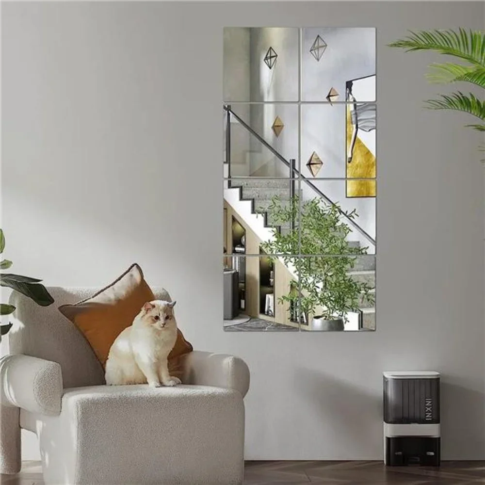 Full Length Wall Mirror Tiles 8'' x 8'' x 8 PCS Frameless Full Body Mirror Tiles